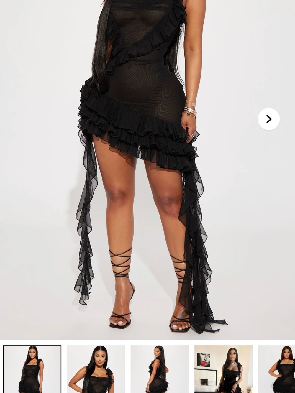 Fashion Nova Black Asymmetrical Ruffle Dress